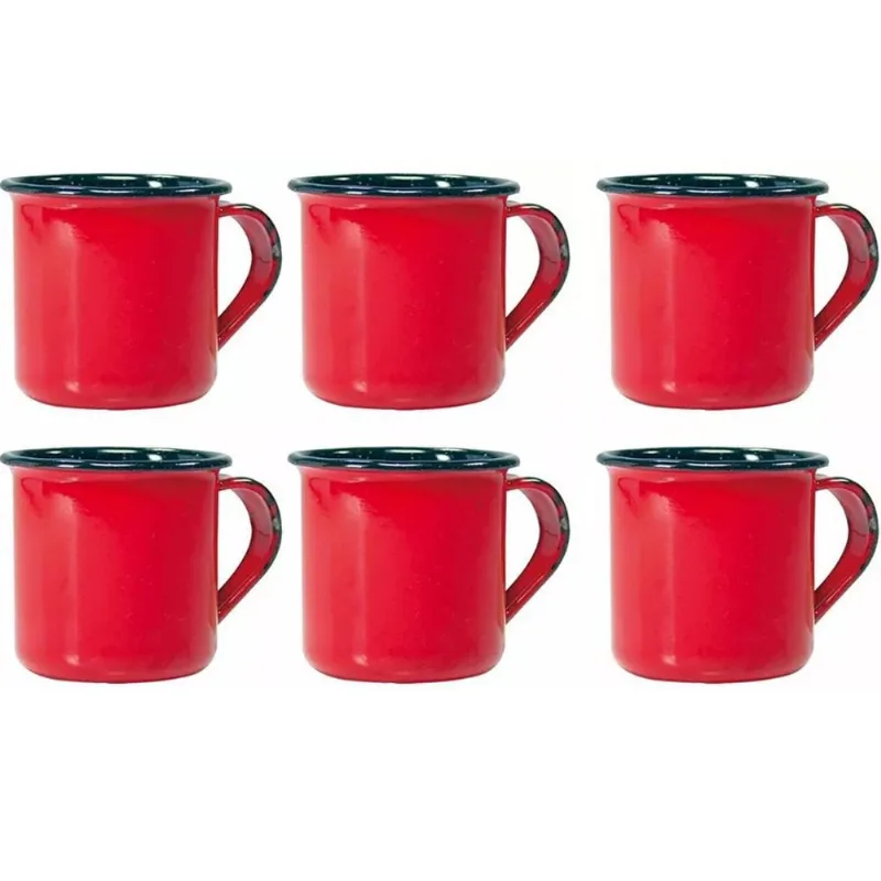 Jogo 6 Canecas Xícaras De 70ml Chá Café Esmaltadas Cozinha Vermelho