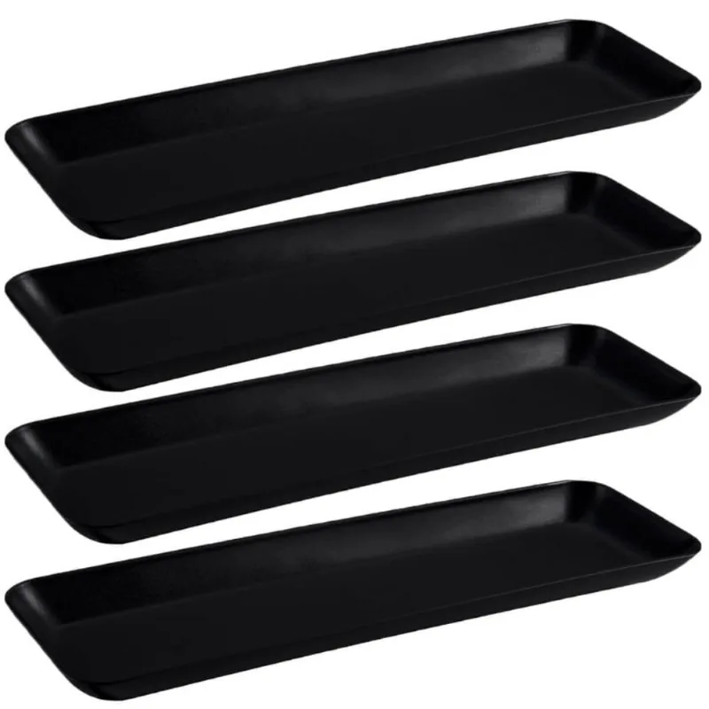 Kit 4 Petisqueiras Retangulares Prato De Petisco Coza Grande Preto