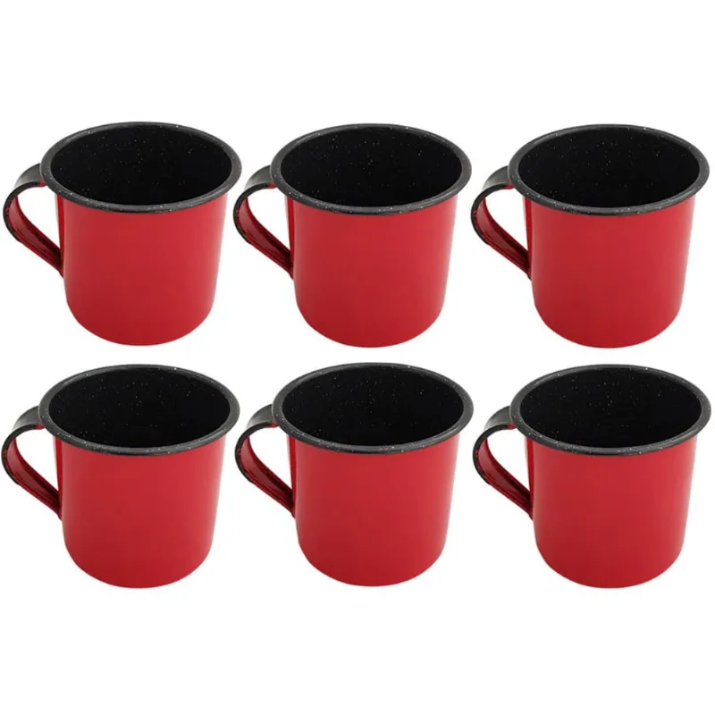 Jogo 6 Xícaras Café Caneca Esmaltada 400ml Caneca de Agata Vermelho