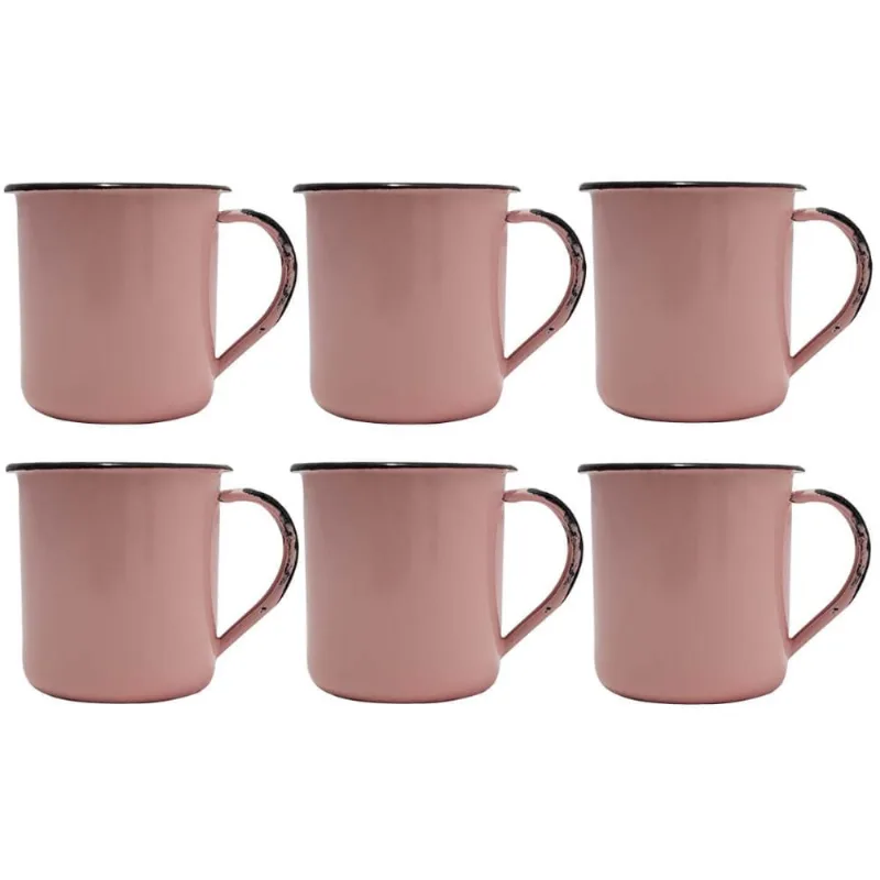 Jogo 6 Canecas Xícaras De 70ml Chá Café Esmaltadas Cozinha Rosa