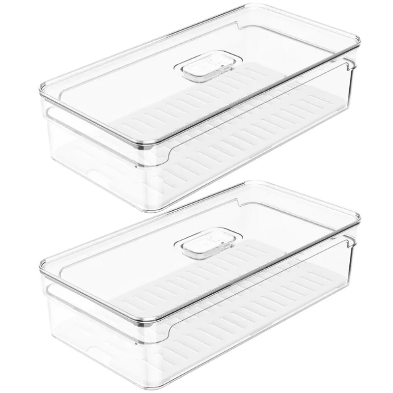 Kit 2 Organizadores Geladeira 2,8L Cozinha Multiuso Com Respiradouro Frutas Legumes Clear Fresh OU