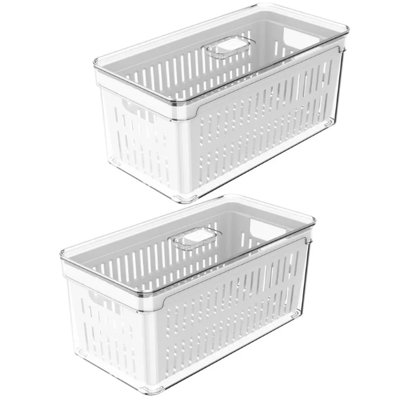 Kit 2 Organizadores De Geladeira Com Escorredor 5L Caixas Plásticas Para Legumes Clear Fresh OU