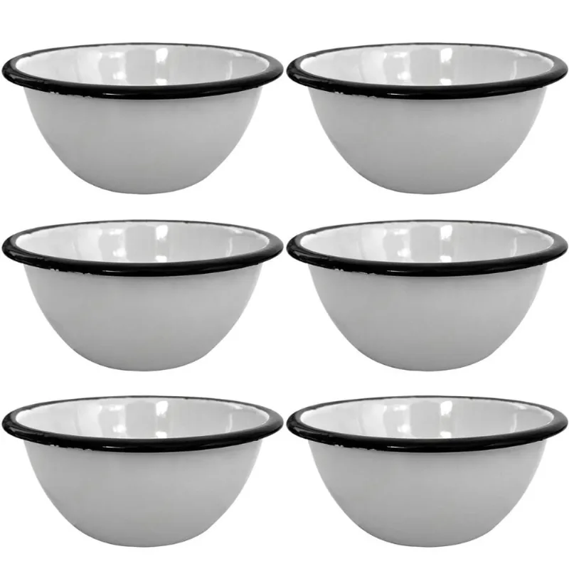 Jogo 6 Tigelas Esmaltadas Ágata 500ml Bowls para Servir Esmaltados Silva Branco