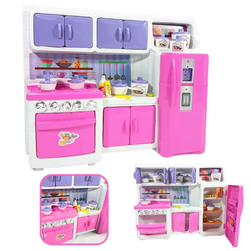 Cozinha De Brinquedo Infantil Kit Completa Utensílios Rosa