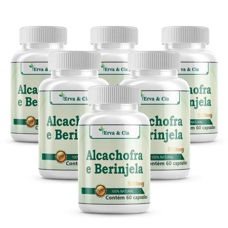 Alcachofra Com Berinjela 360 Cáps 500mg 6 Potes Premium - Não Informado
