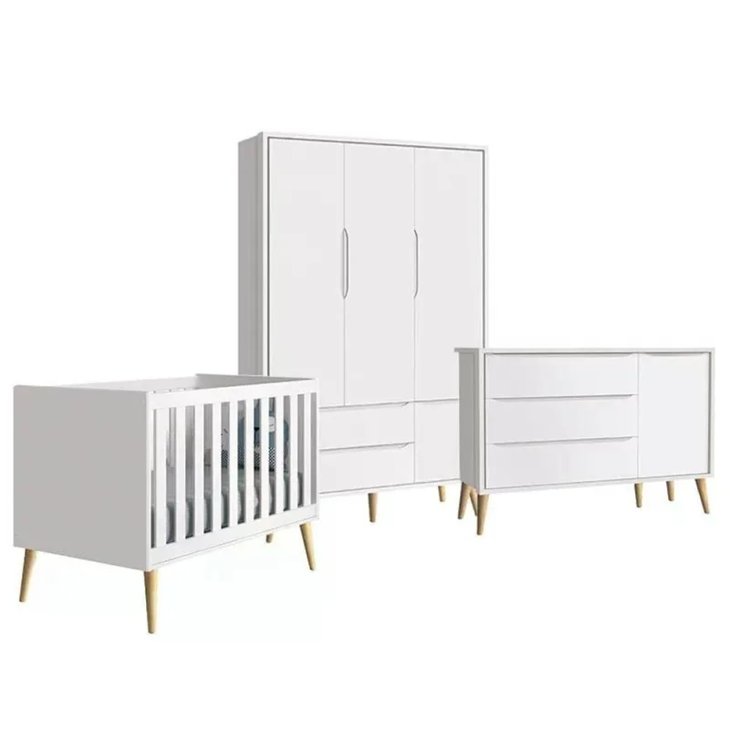 Conjunto de Quarto Infantil Theo 3 Portas 2 Gavetas MDF Branco Fosco Reller Móveis - OUTRAS