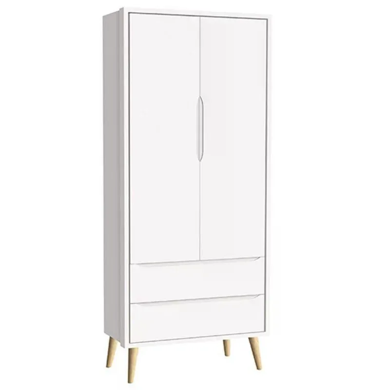 Guarda Roupa Infantil Theo 2 Portas Branco Fosco Com Pés Madeira Natural Reller Móveis Branco Fosco