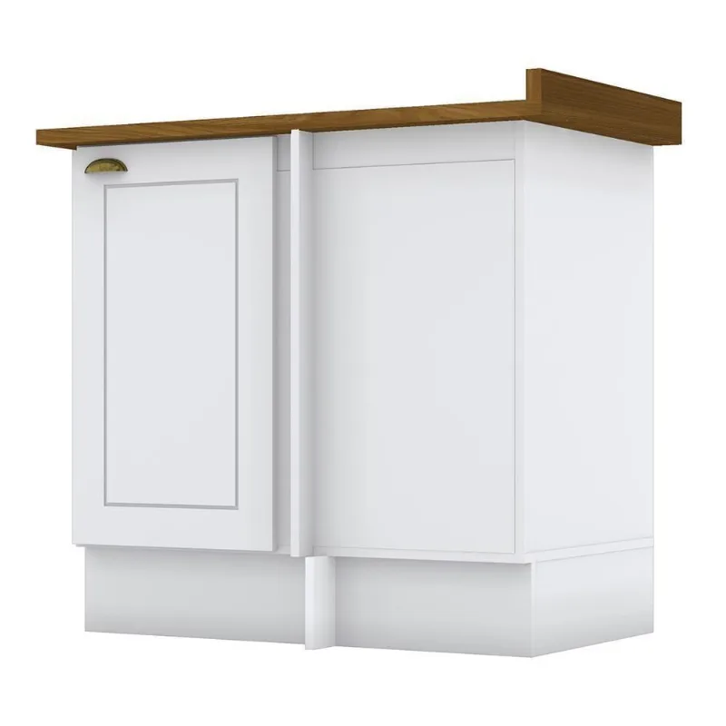 Balcão Canto Reto 1 Porta Americana Branco Com Tampo Nature - Móveis Henn Branco-nature