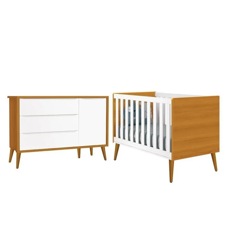 Jogo de Quarto Infantil Berço Multifuncional Theo Retrô MDF Branco-savana Reller Móveis - OUTRAS - Agro
