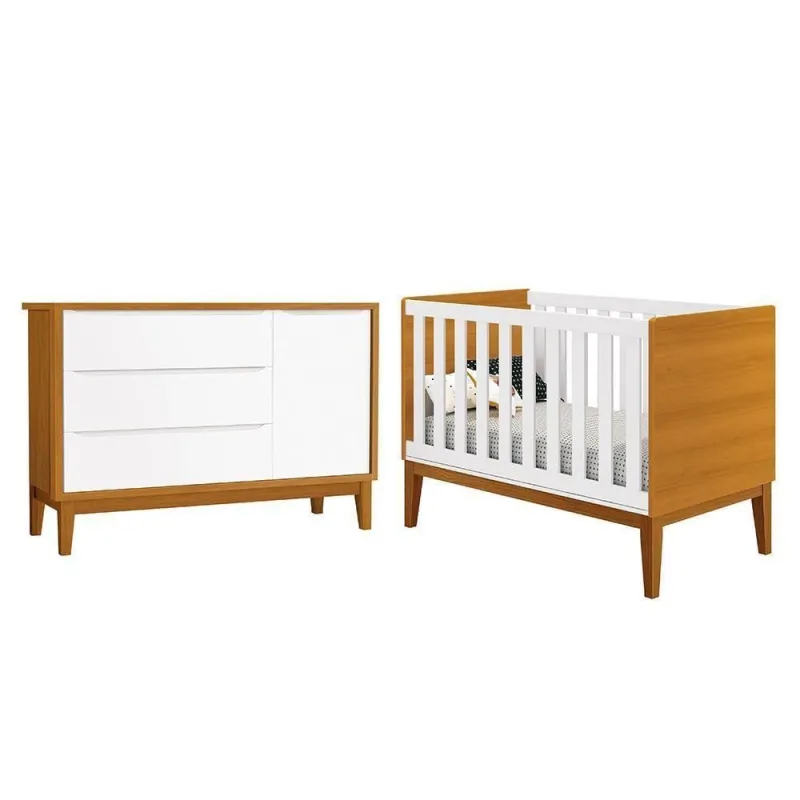 Jogo de Quarto Infantil Cômoda e Berço Classic MDF Branco-savana Reller Móveis - OUTRAS - Agro