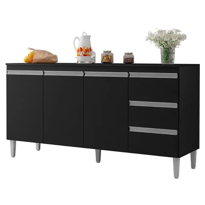 Balcão Pia Andréia 150cm Preto Com Tampo Mdp - Ajl Móveis Preto