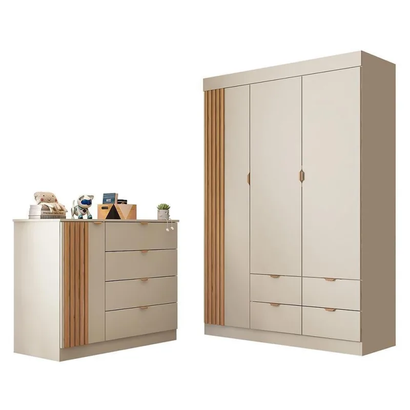 Jogo de Quarto Infantil Ayla com Guarda Roupa e Cômoda MDF Off White Phoenix Baby - Phoenix Baby - Agro