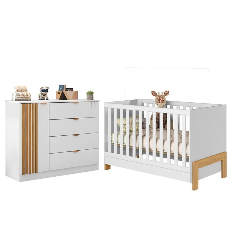 Jogo de Quarto Infantil Ayla com Cômoda e Berço Americano Branco Acetinado Phoenix Baby - Phoenix Baby - Agro