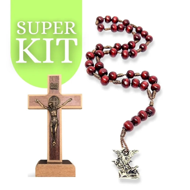 Kit 30 Terço São Miguel + Cruz São Bento Atacado Revenda