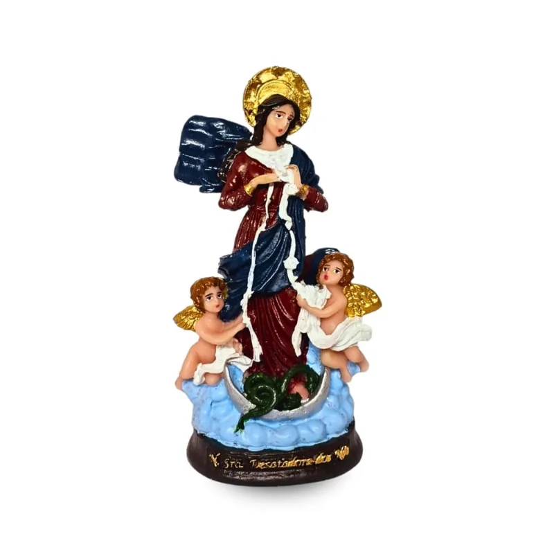 Imagem de Nossa Senhora Desatadora dos Nós 14cm Colorida em Resina Durável Detalhes Realistas Pintada à Mão