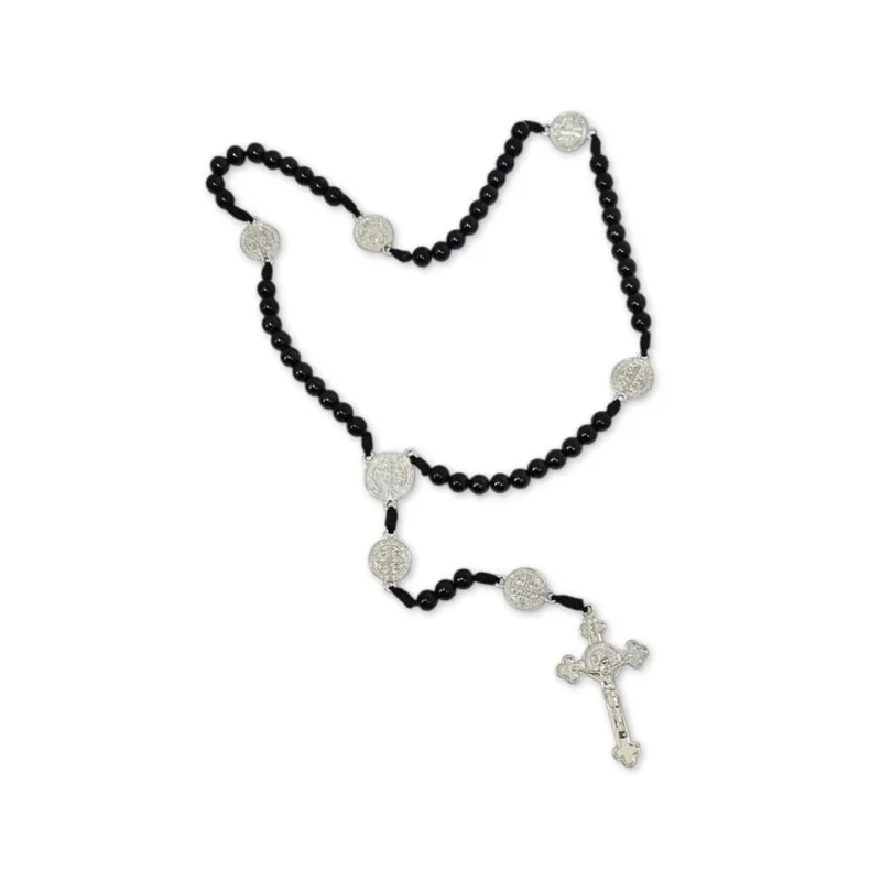 Terço Medalhas De São Bento Acrílico Preto