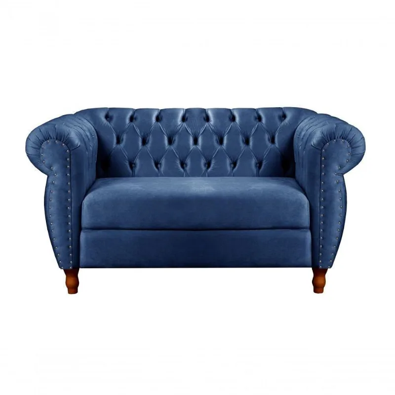Sofá Nobreza 2 Lugares 153CM Azul Veludo Premium Bella Decor
