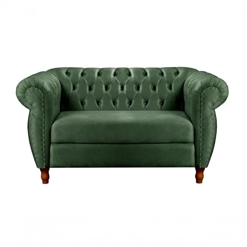 Sofá Nobreza 2 Lugares 153CM Verde Veludo Bella Decor Estilo Clássico Encosto Capitonê