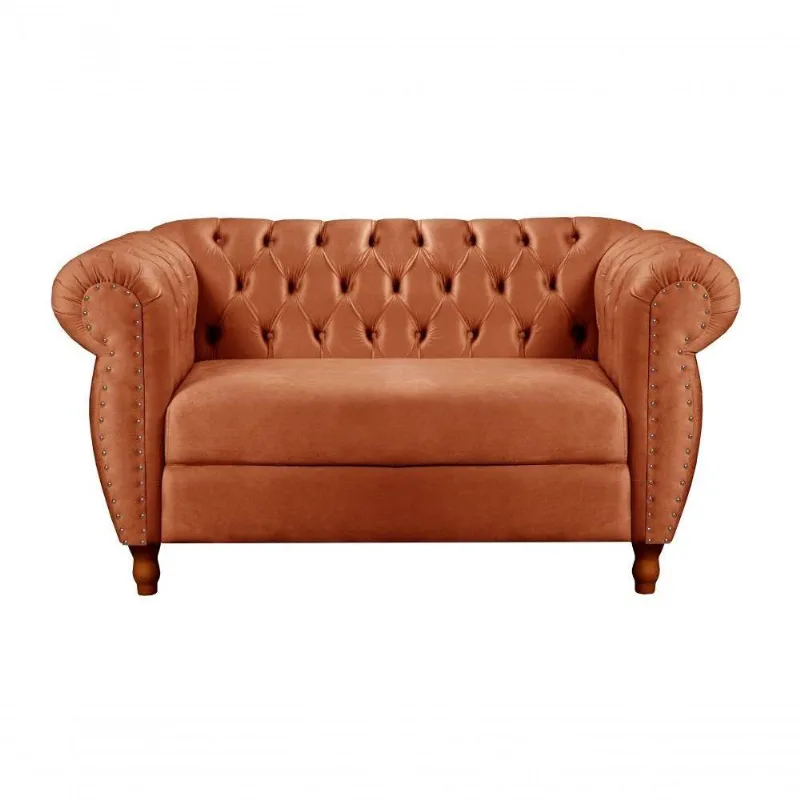 Sofá Nobreza 2 Lugares Fixo 153CM Terracota Veludo Bella Decor