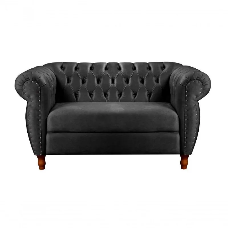 Sofá Nobreza 2 Lugares 153CM Preto Veludo Bella Decor para Sala e Escritório