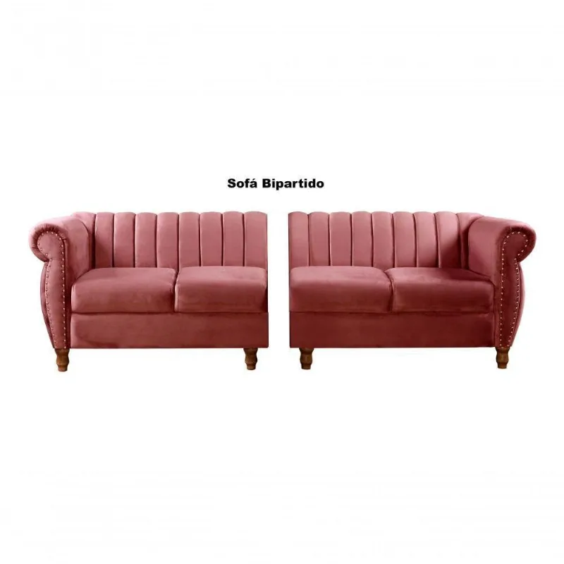 Sofá Realeza 4 Lugares 246CM Rosa Suede Fixo Elegante para Sala Bella Decor
