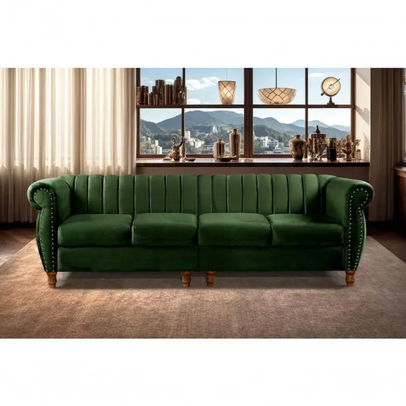Sofá Realeza 4 Lugares 246CM Verde Veludo Clássico Bella Decor