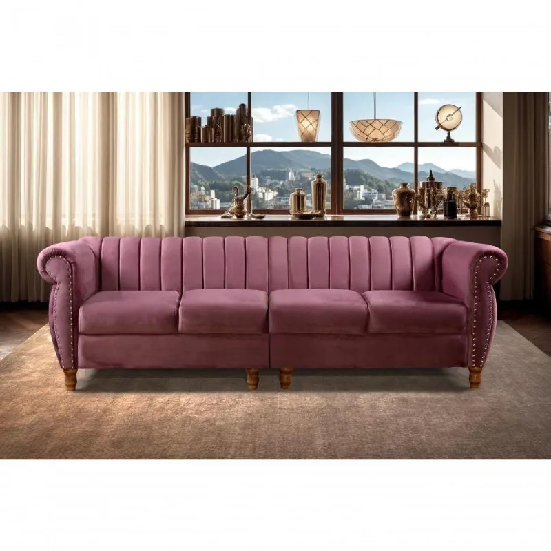 Sofá Realeza 4 Lugares 246CM Roxo Veludo Clássico Bella Decor