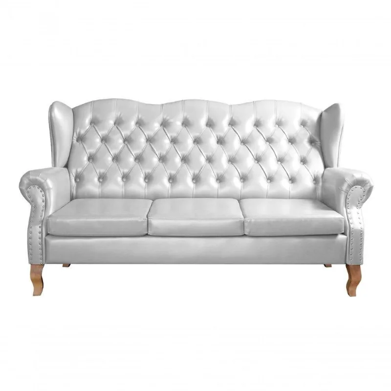 Sofá Imperador 3 Lugares 185CM Branco Couro Sintético Clássico Bella Decor