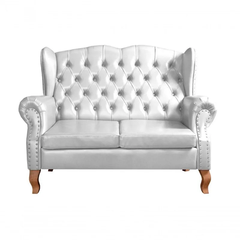 Sofá Imperador 2 Lugares 135CM Branco Couro Sintético Bella Decor Design Clássico