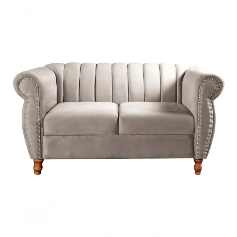 Sofá Realeza 2 Lugares 146CM Bege Suede Fixo Estilo Clássico Bella Decor