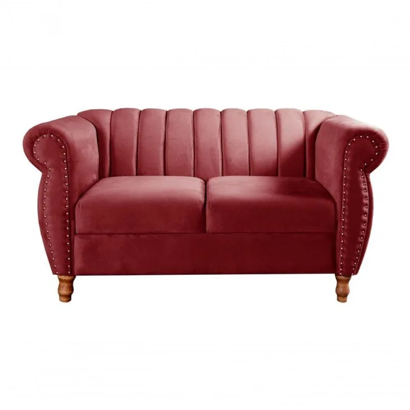 Sofá Realeza 2 Lugares 146CM Bordô Suede Fixo Clássico Bella Decor
