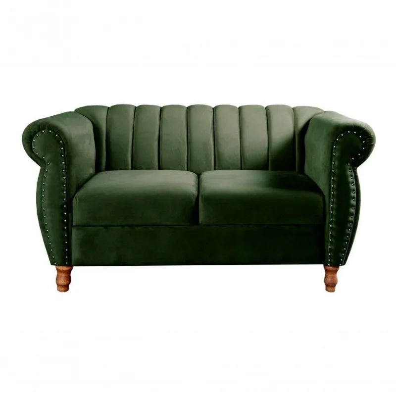 Sofá Realeza Chesterfield 2 Lugares 146CM Verde Veludo Fixo Bella Decor