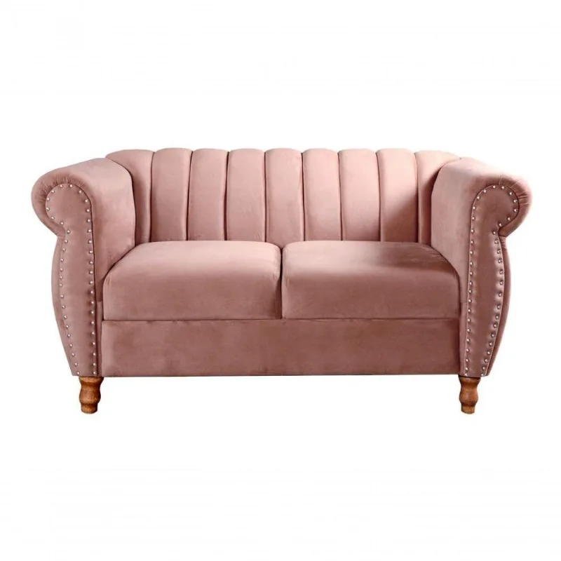 Sofá Realeza 2 Lugares 146CM Rosê Veludo Clássico Bella Decor