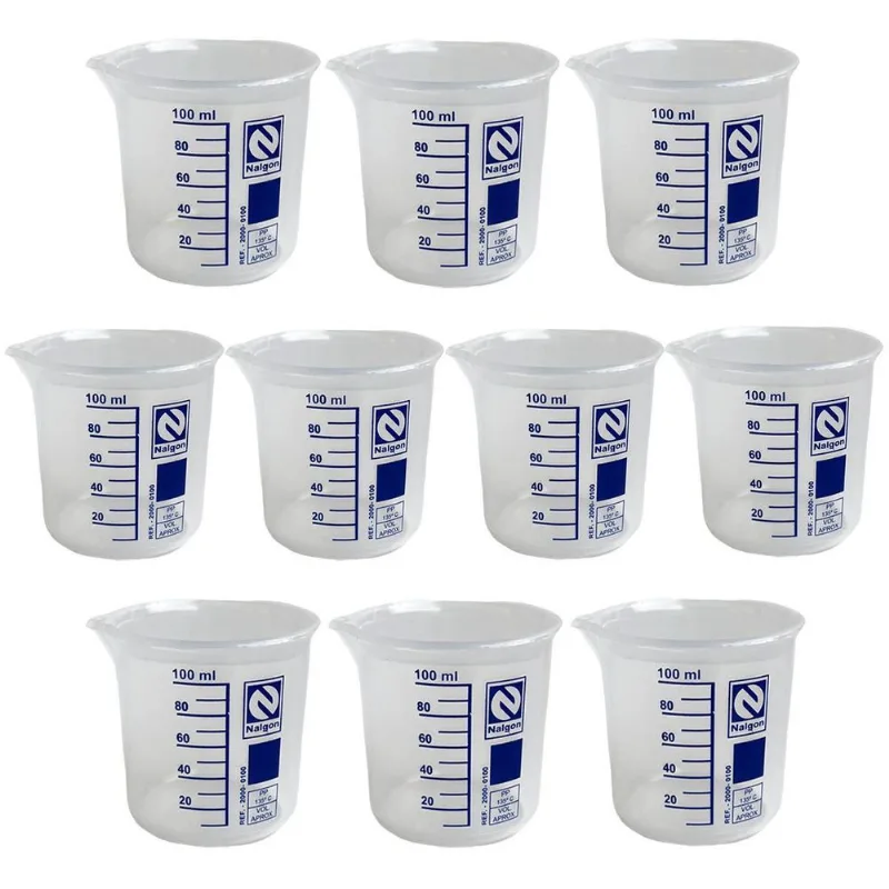Kit 10 Béquer Becker Plástico 100ml Forma Baixa Autoclavável