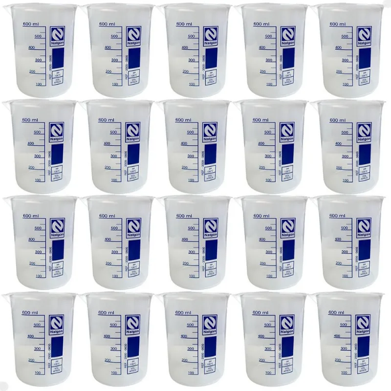 Kit 20 Béquer Becker Plástico 600ml Forma Baixa Autoclavável