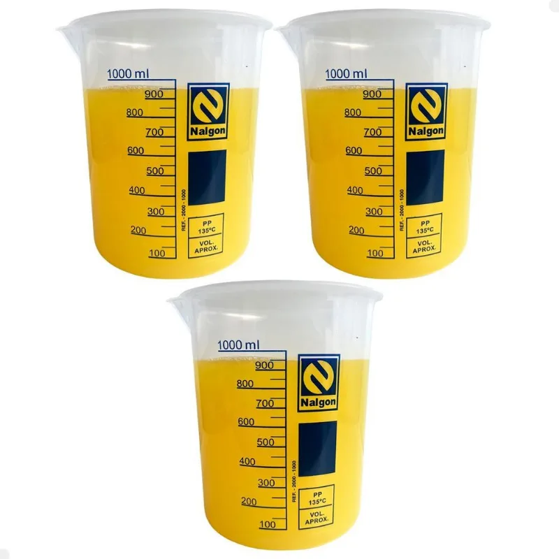 Kit 3 Béquer Becker Plástico 1000ml Forma Baixa Graduado