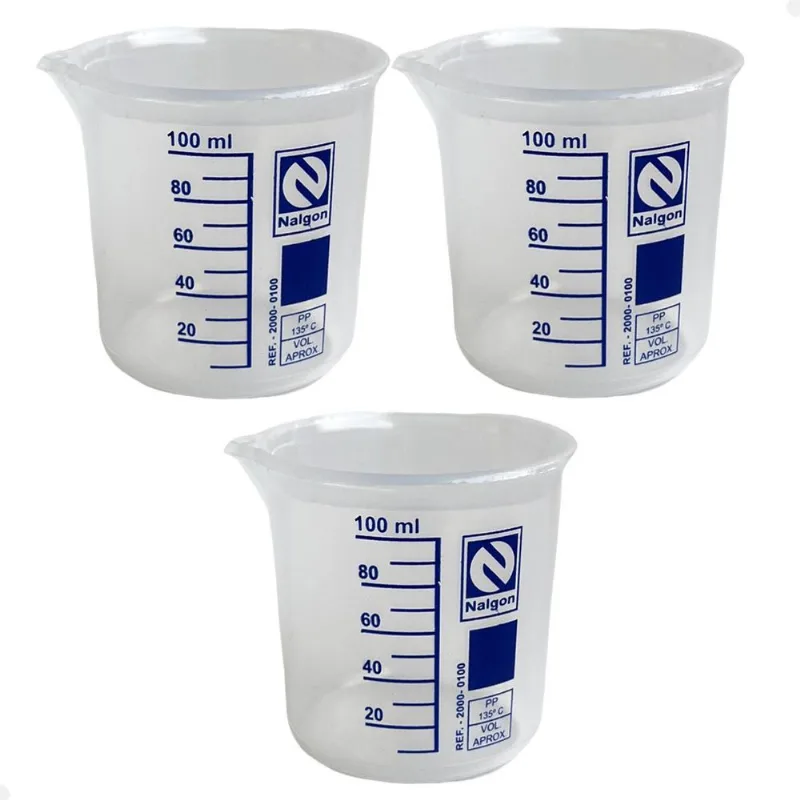 Kit 3 Béquer Becker Plástico 100ml Forma Baixa Autoclavável
