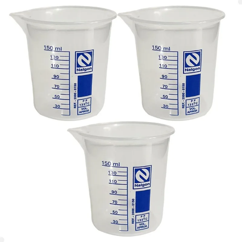 Kit 3 Béquer Becker Plástico 150ml Forma Baixa Autoclavável