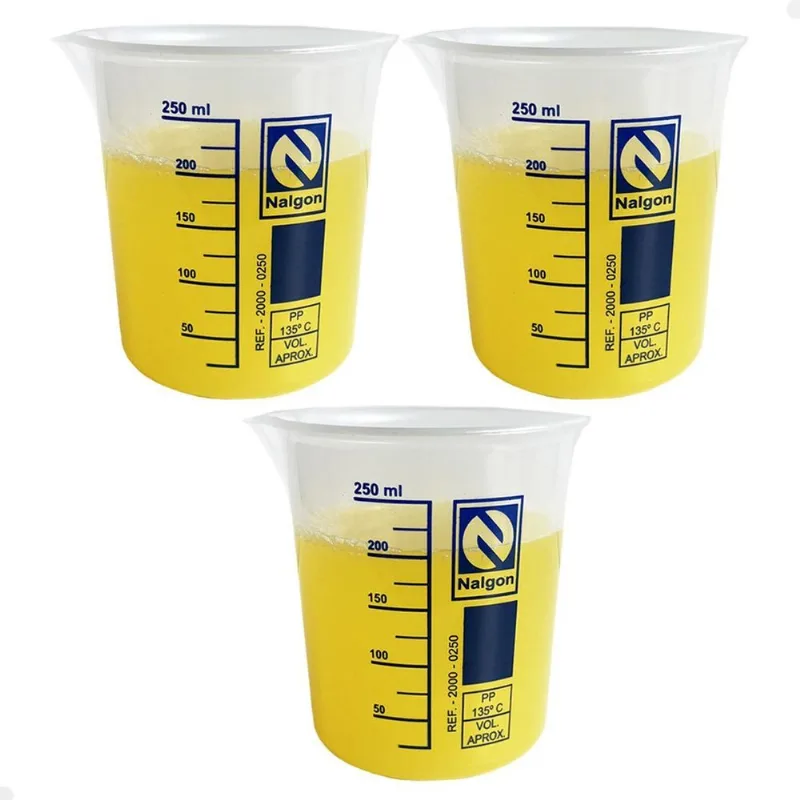 Kit 3 Béquer Becker Plástico 250ml Forma Baixa Autoclavável