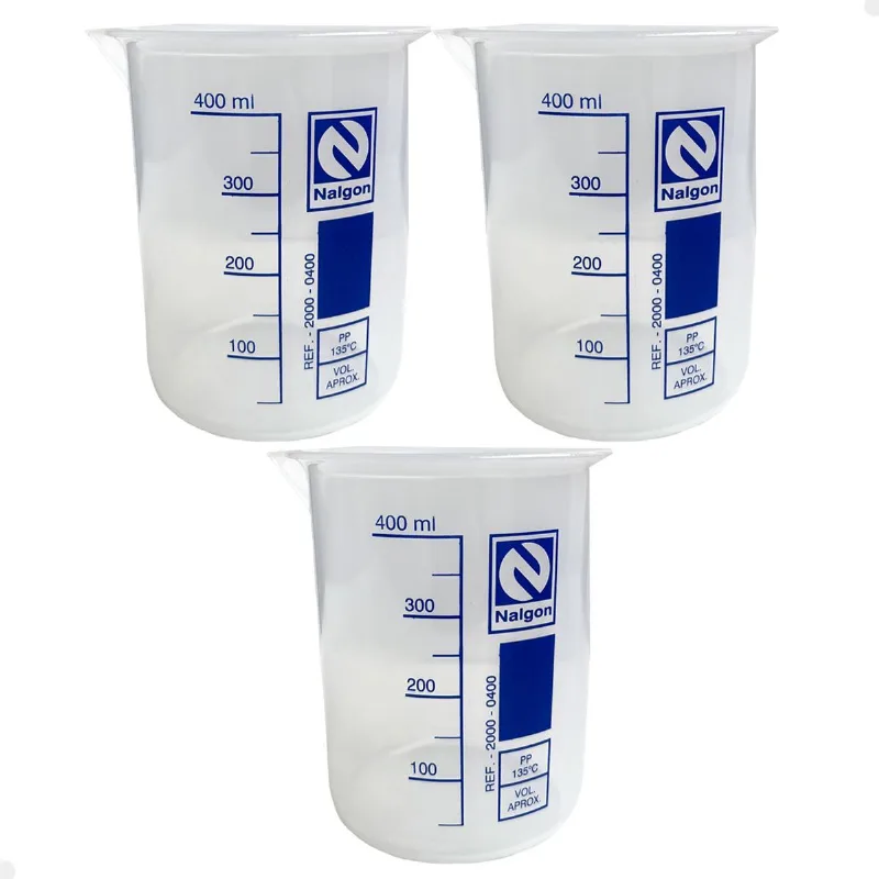 Kit 3 Béquer Becker Plástico 400ml Forma Baixa Autoclavável