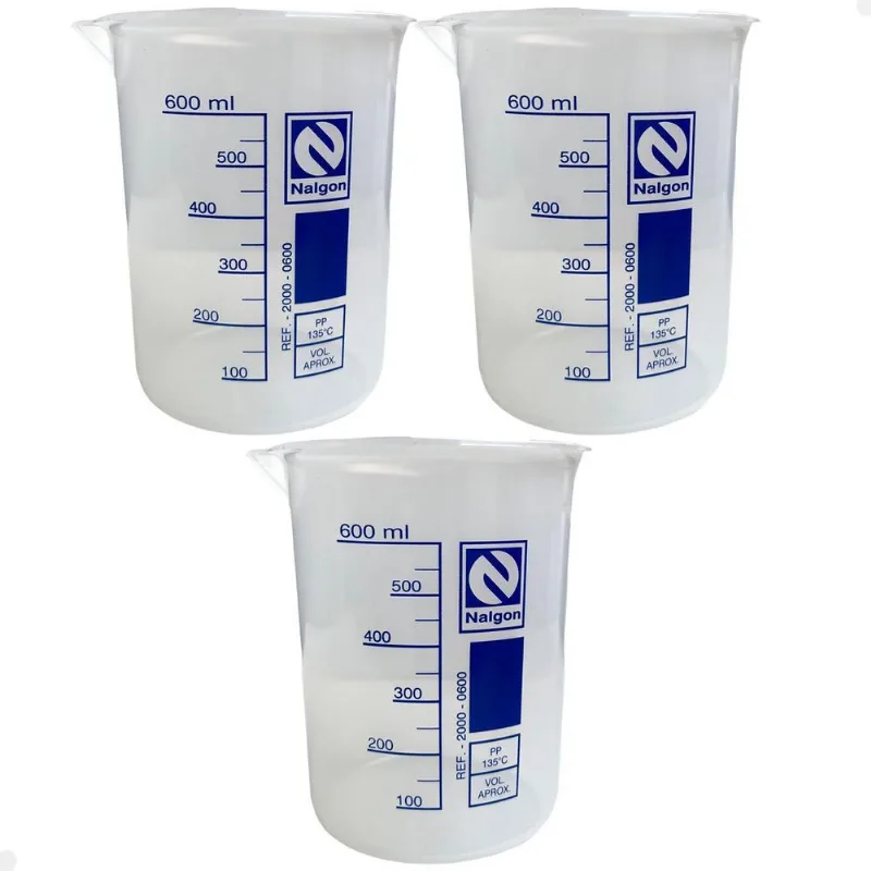 Kit 3 Béquer Becker Plástico 600ml Forma Baixa Autoclavável
