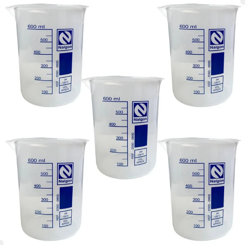 Kit 5 Béquer Becker Plástico 600ml Forma Baixa Autoclavável