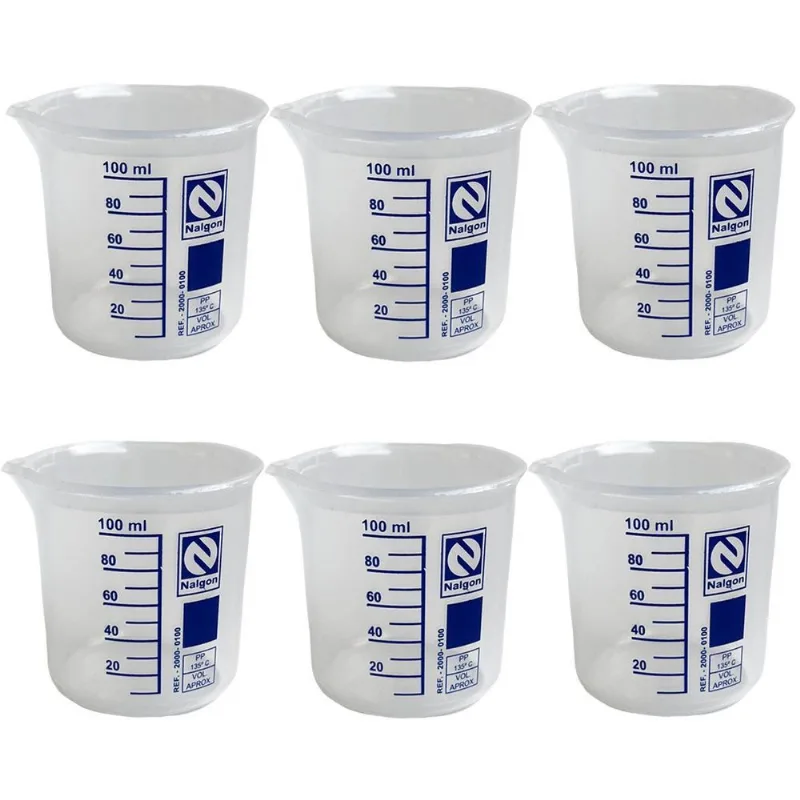 Kit 6 Béquer Becker Plástico 100ml Forma Baixa Autoclavável