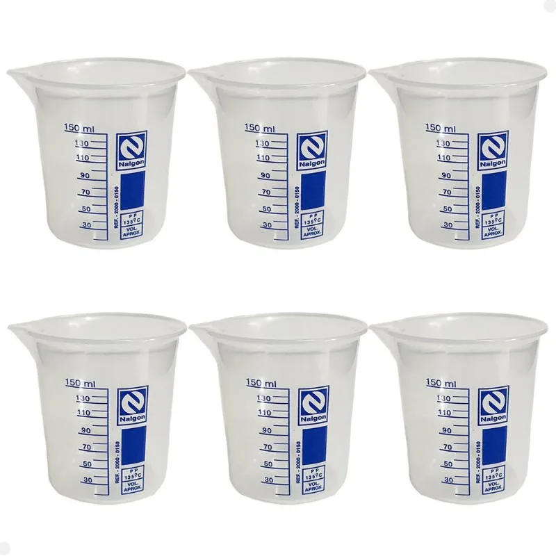 Kit 6 Béquer Becker Plástico 150ml Forma Baixa Autoclavável