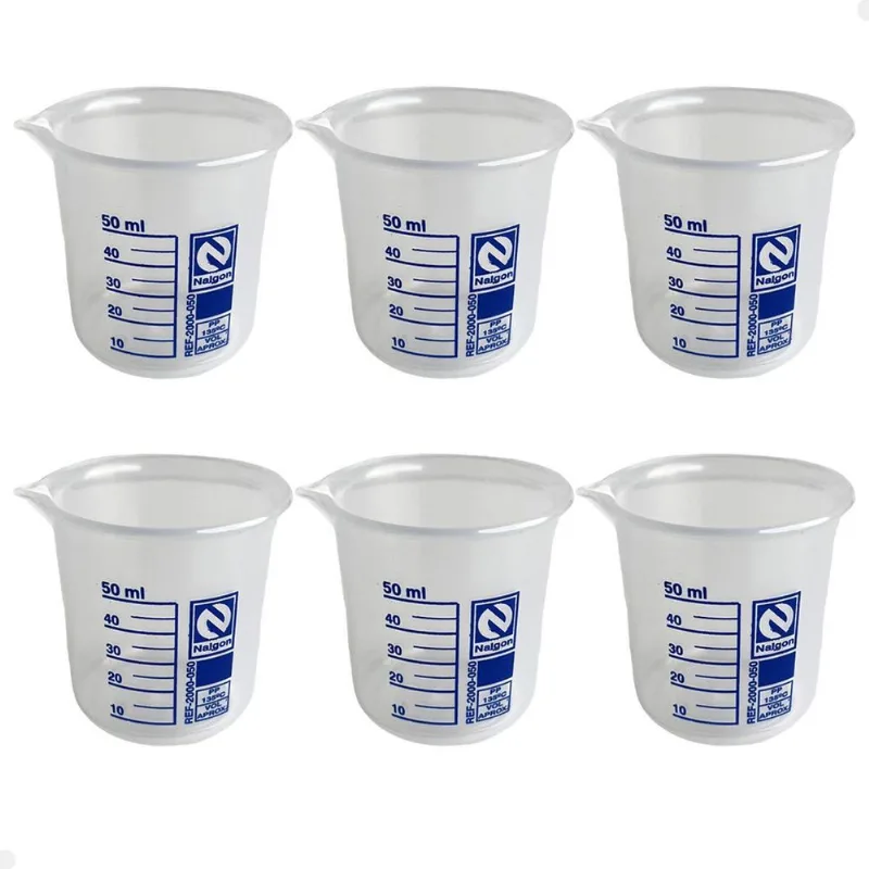 Kit 6 Béquer Becker Plástico 50ml Forma Baixa Autoclavável