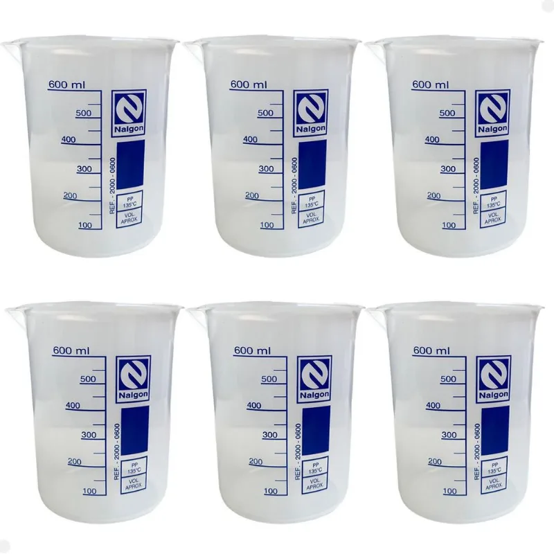 Kit 6 Béquer Becker Plástico 600ml Forma Baixa Autoclavável