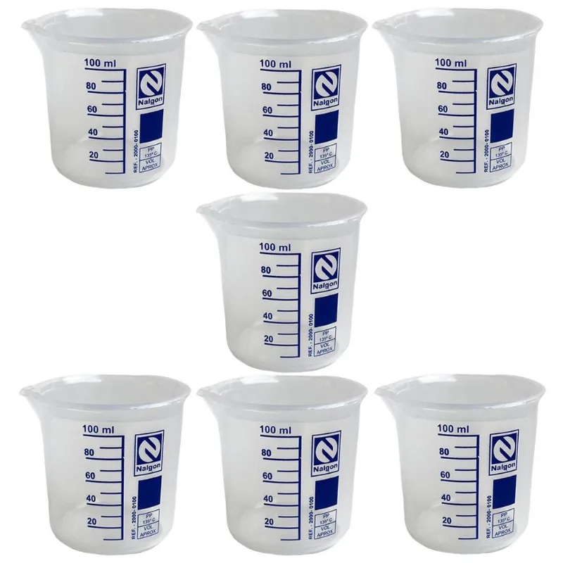 Kit 7 Béquer Becker Plástico 100ml Forma Baixa Autoclavável