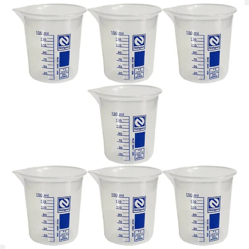 Kit 7 Béquer Becker Plástico 150ml Forma Baixa Autoclavável