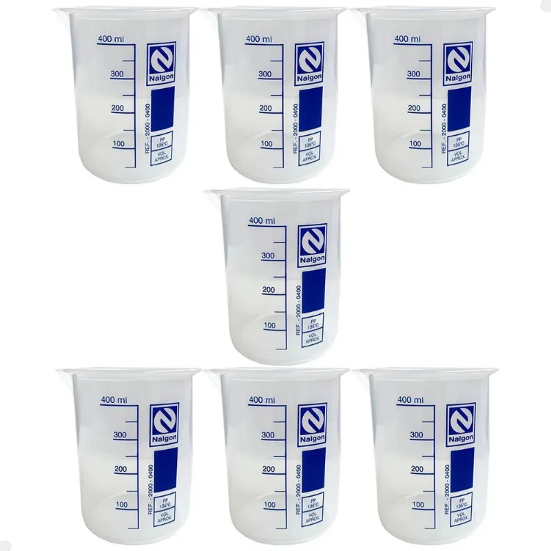 Kit 7 Béquer Becker Plástico 400ml Forma Baixa Autoclavável
