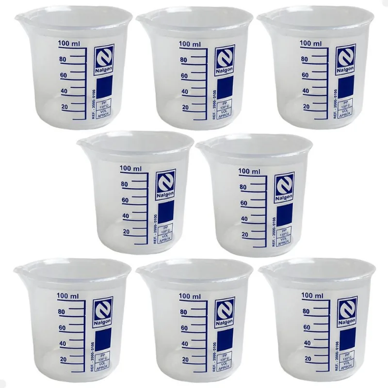 Kit 8 Béquer Becker Plástico 100ml Forma Baixa Autoclavável